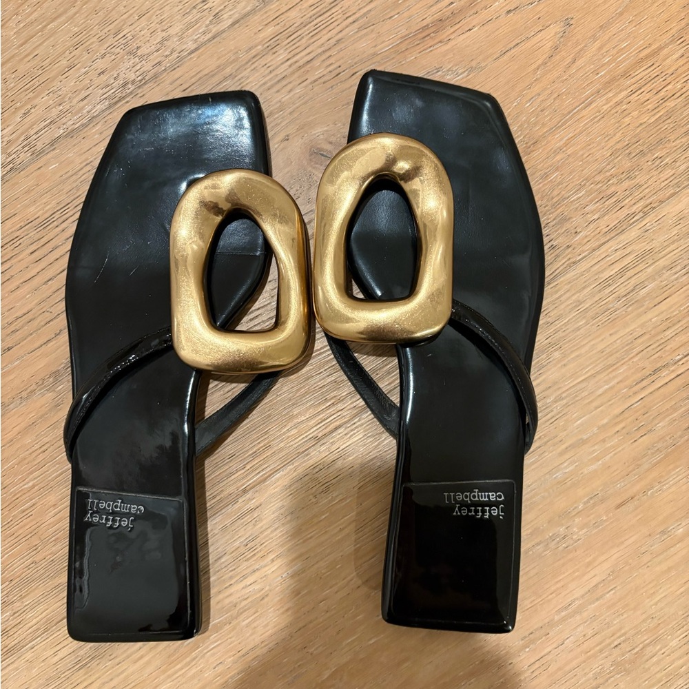 Jeffrey Campbell Black Sandals with Gold Accents